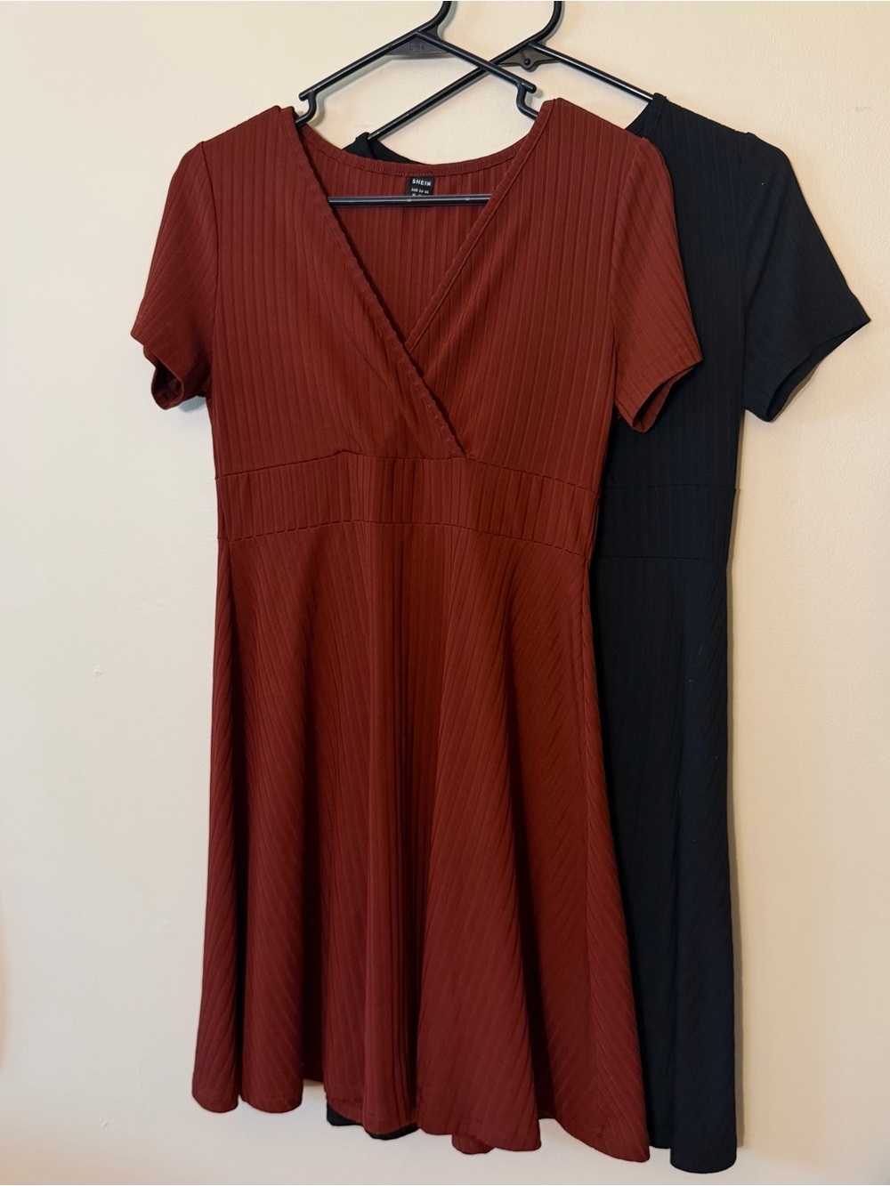 Skater Dresses Fit And Flare M Black Red Faux Wrap MIDI Summer Fall Pair
